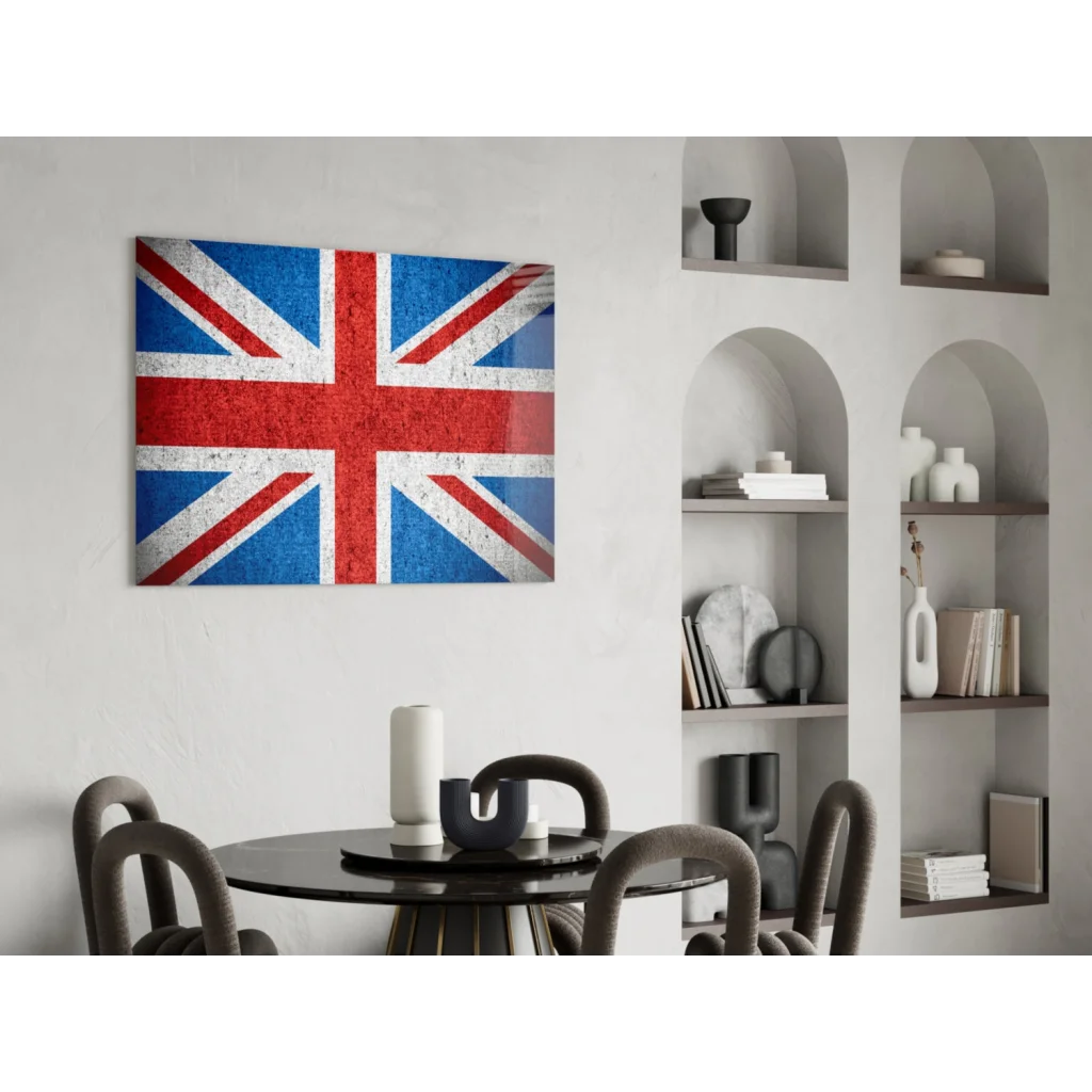 Distressed Union Jack canvas wall art in bold red white blue texture