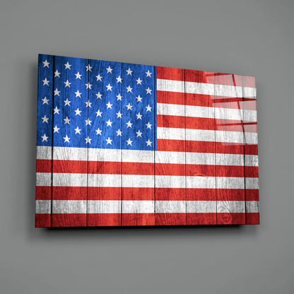 Rustic American Flag Wooden Wall Art with Weathered Finish | Glass Wall Art Print | vintageantiquesgifts.com