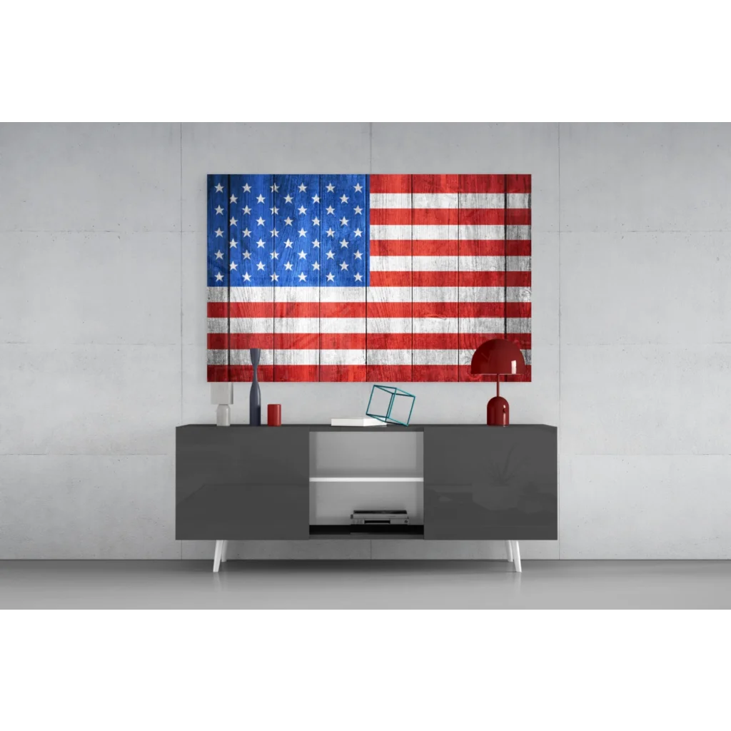 Rustic American flag wooden wall art with weathered finish