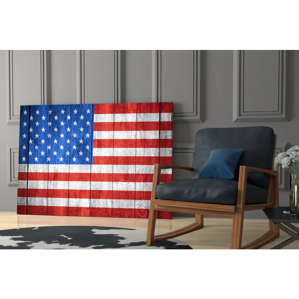 Rustic American flag wooden wall art with weathered finish