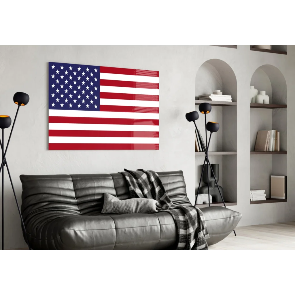 Glossy red white blue American flag glass wall art canvas print
