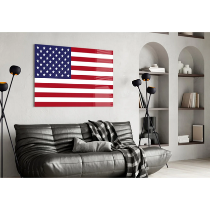 Glossy red white blue American flag glass wall art canvas print