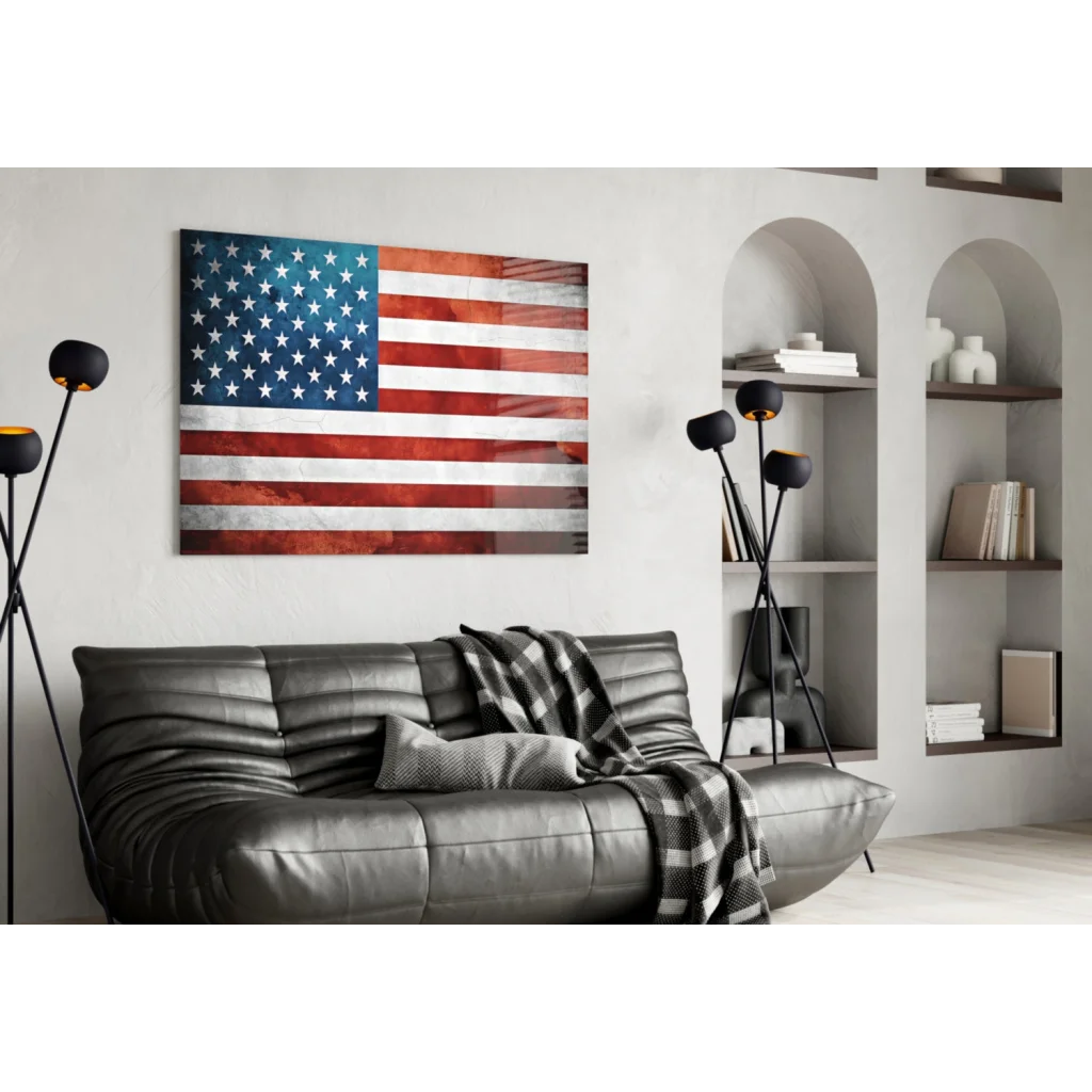 Distressed American Flag Canvas Wall Art in weathered patriotic tones