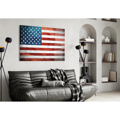 Distressed American Flag Canvas Wall Art in weathered patriotic tones