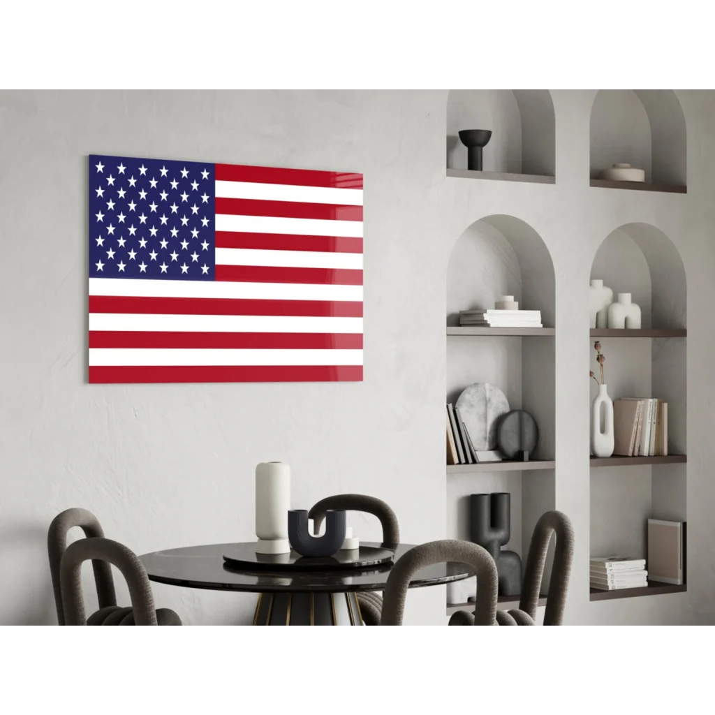 Glossy red white and blue American flag glass wall art canvas print