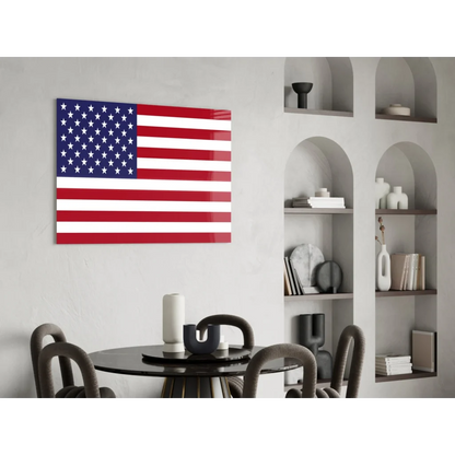 Glossy red white and blue American flag glass wall art canvas print