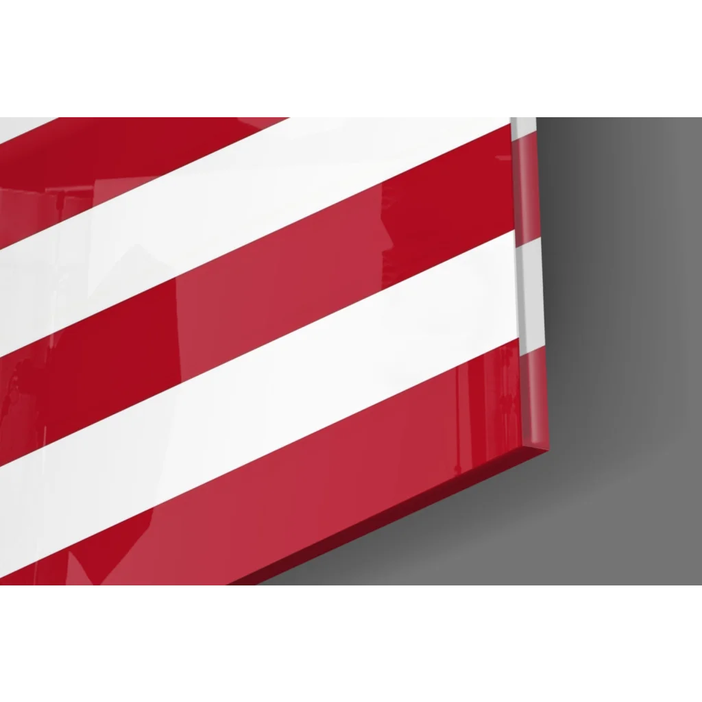 Glossy red and white striped American flag glass wall art panel