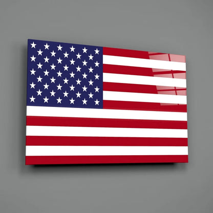 Glossy red white and blue American flag glass wall art canvas print