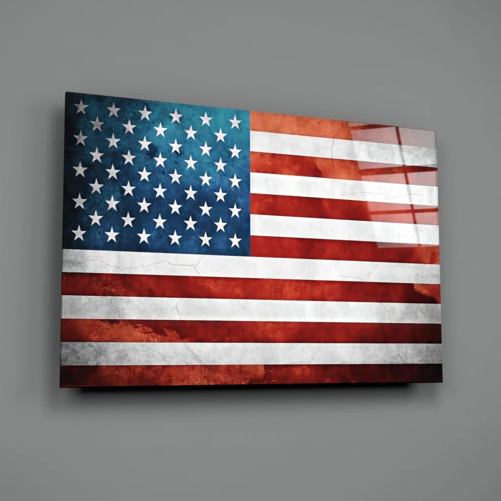 Distressed American flag canvas wall art with weathered patriotic print