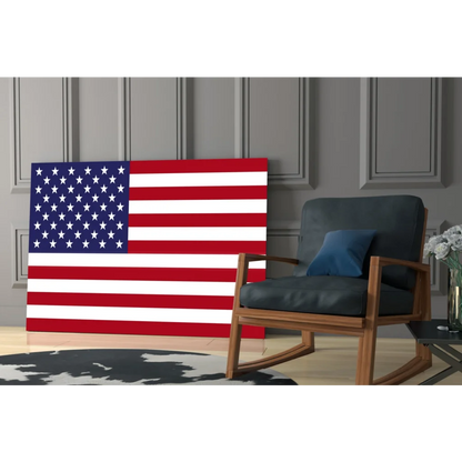 Glossy American flag glass wall art canvas print in red, white, blue