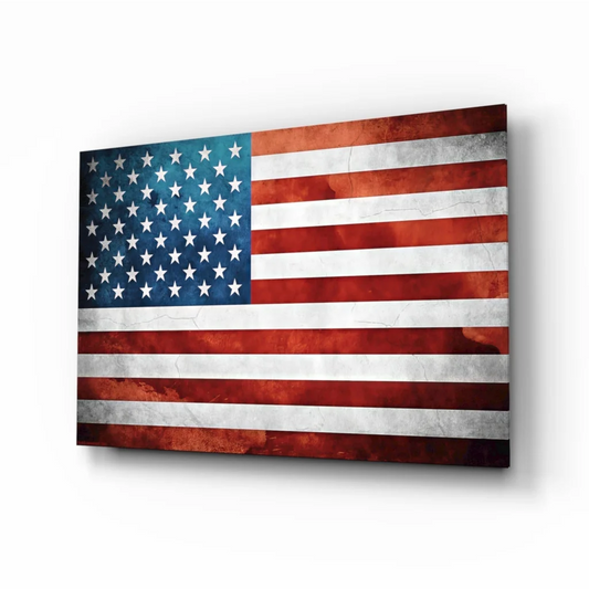 Rustic distressed American Flag canvas wall art in weathered patriotic tones