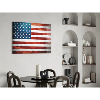 Distressed watercolor American flag canvas wall art in red white blue tones