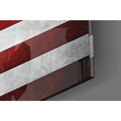 Glossy red silver striped glass wall art, distressed American flag patriotic print