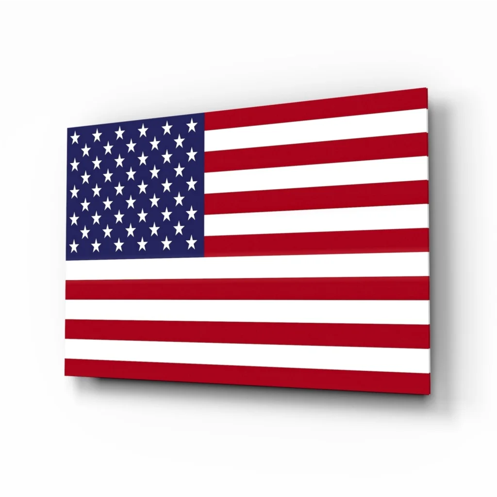 Glossy red white blue American flag glass wall art canvas print