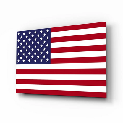 Glossy red white blue American flag glass wall art canvas print