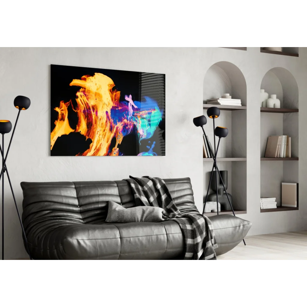 Fiery Abstract Canvas Wall Art With Orange and Blue Swirls | Contemporary Home Wall Art | vintageantiquesgifts.com
