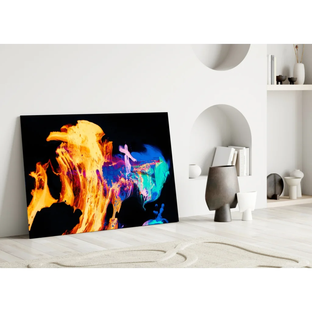 Fiery Abstract Canvas Wall Art With Orange and Blue Swirls | Modern Wall Art Decor | vintageantiquesgifts.com