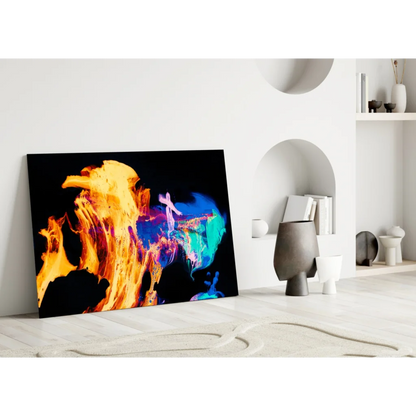 Fiery Abstract Canvas Wall Art With Orange and Blue Swirls | Modern Wall Art Decor | vintageantiquesgifts.com