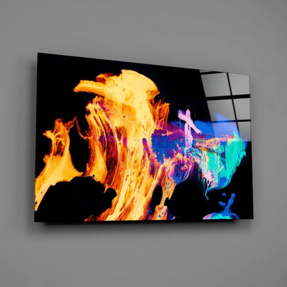 Fiery Abstract Canvas Wall Art With Orange and Blue Swirls | Glass Wall Art Print | vintageantiquesgifts.com