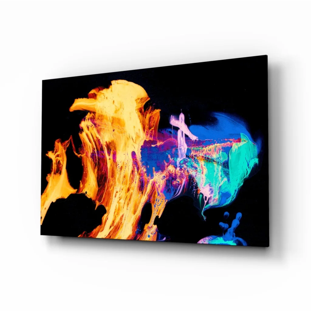 Fiery Abstract Canvas Wall Art With Orange and Blue Swirls | Insigneart USA | vintageantiquesgifts.com