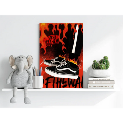 Flaming Vans sneakers canvas print with orange background