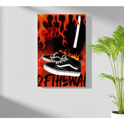 Flaming Vans sneakers black and white canvas wall art print