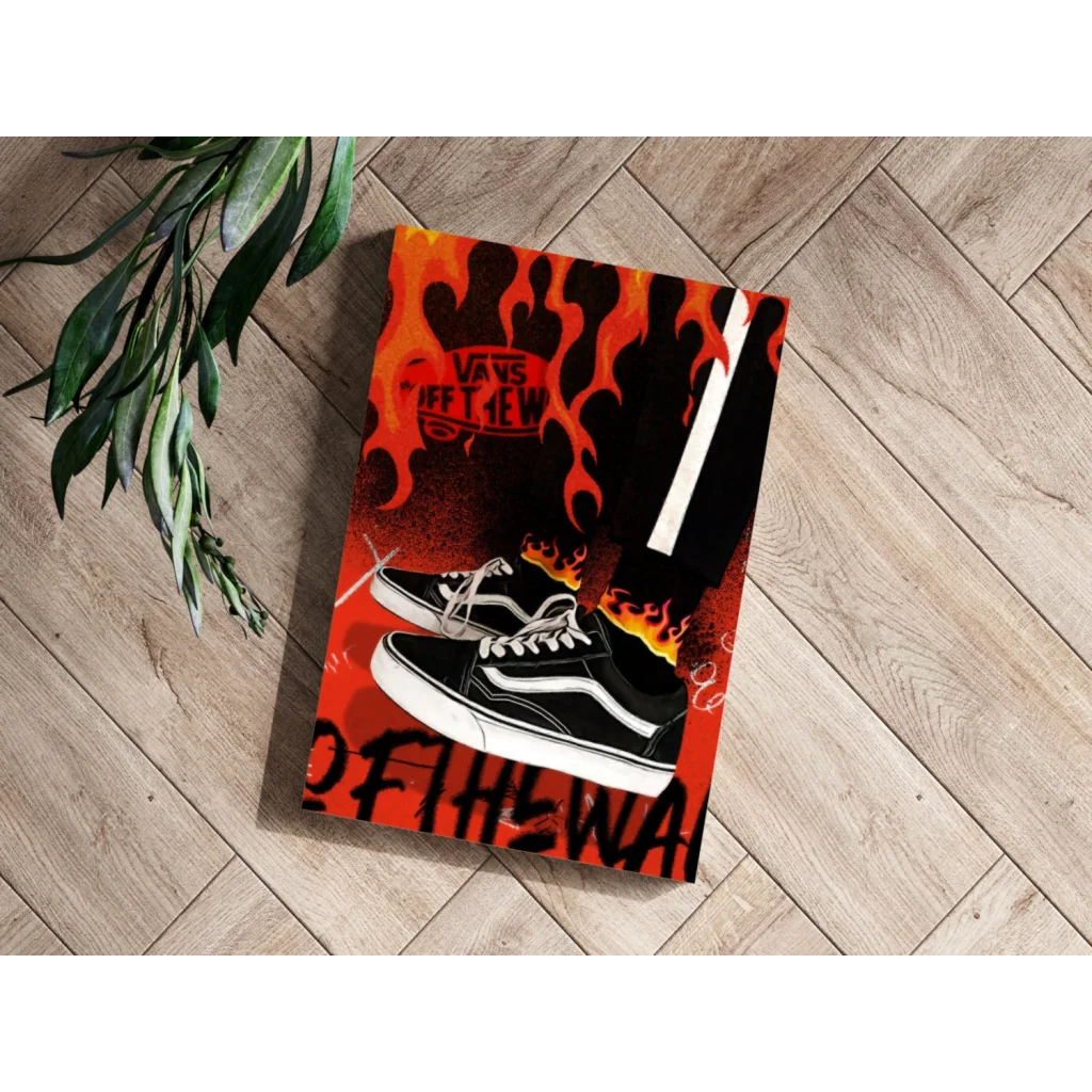 Flaming Vans Sneakers Canvas Wall Art Set | Modern Wall Art Decor | vintageantiquesgifts.com