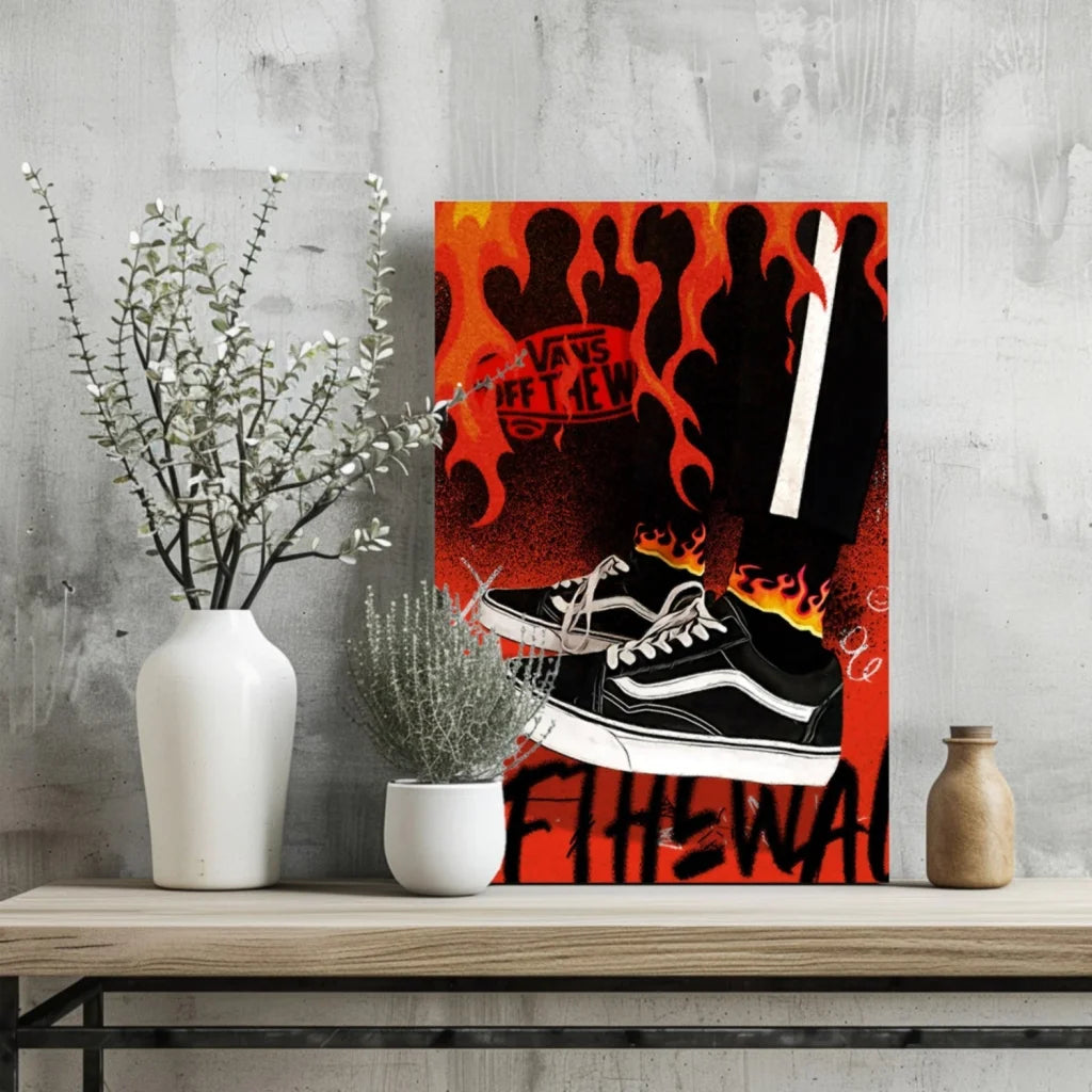 Flaming Vans Sneakers Canvas Wall Art Set | Glass Wall Art Print | vintageantiquesgifts.com