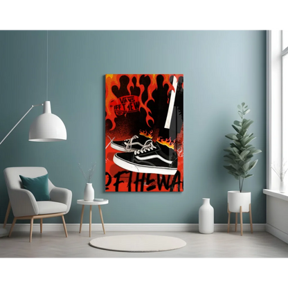 Flaming Vans Sneakers Glass Wall Art | Contemporary Home Wall Art | vintageantiquesgifts.com