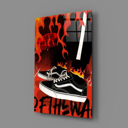 Flaming Vans Sneakers Glass Wall Art | Glass Wall Art Print | vintageantiquesgifts.com
