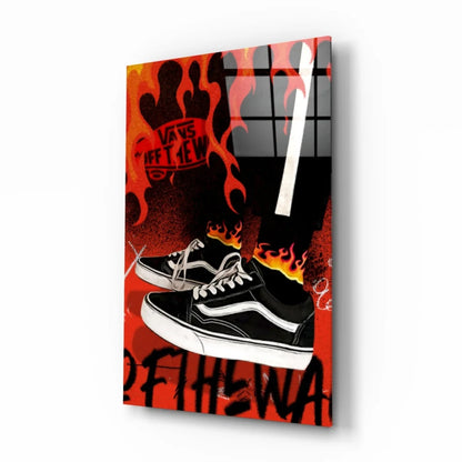 Flaming Vans Sneakers Glass Wall Art | Insigneart USA | vintageantiquesgifts.com