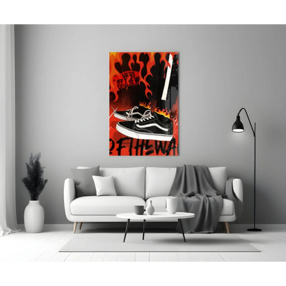 Flaming Vans Sneakers Glass Wall Art | Modern Wall Art Decor | vintageantiquesgifts.com