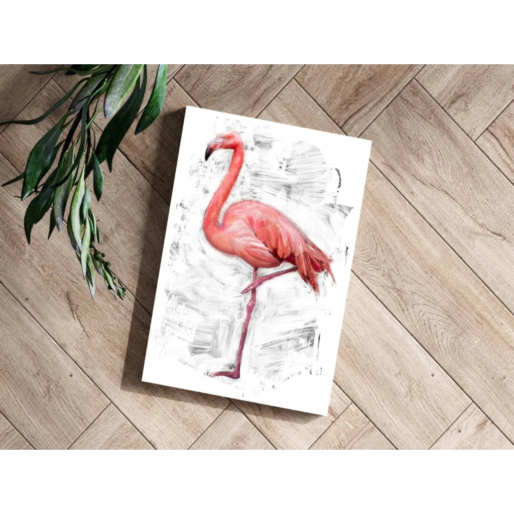 Vibrant pink flamingo on textured gray background, insigne aluminum print