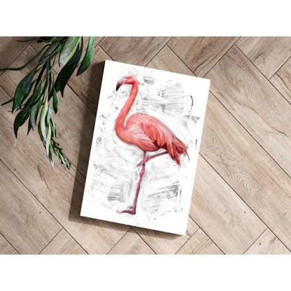 Vibrant pink flamingo on textured gray background, insigne aluminum print