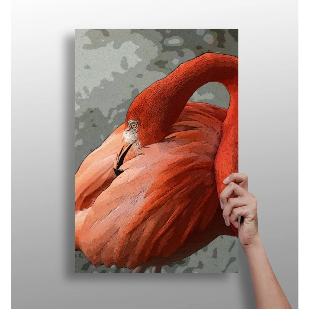 Vibrant red flamingo insigne aluminum print on textured canvas