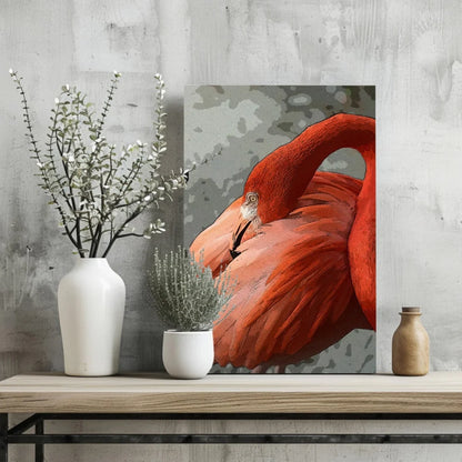 Vibrant red flamingo insigne aluminum print with textured brushstrokes