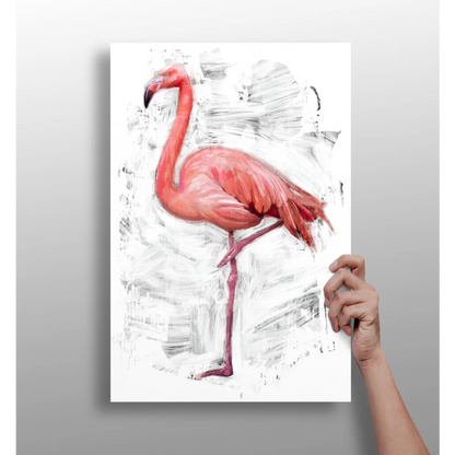 Vibrant pink flamingo on insigne aluminum prints with gray abstract background