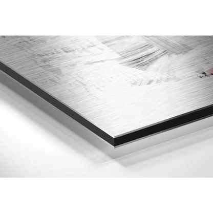 Stunning brushed aluminium dibond abstract wall art with silver textured brushstrokes