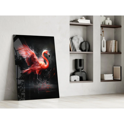 Stunning pink flamingo glass wall art on black canvas