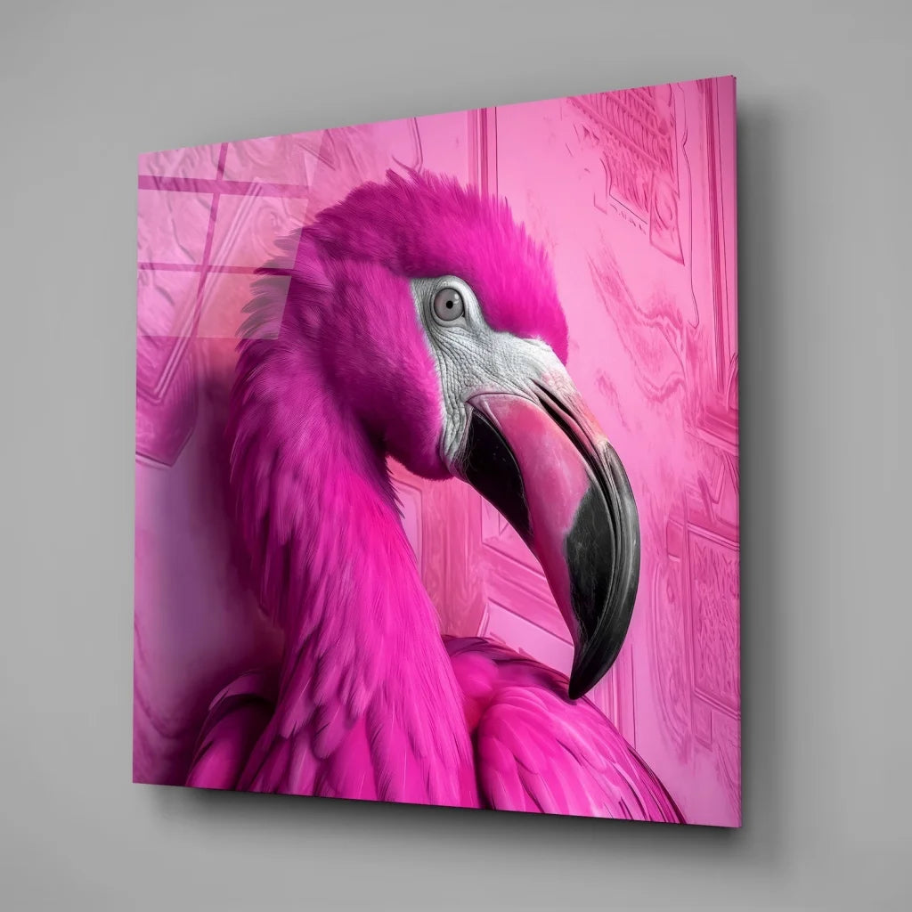 Stunning pink flamingo tempered glass art with glossy finish