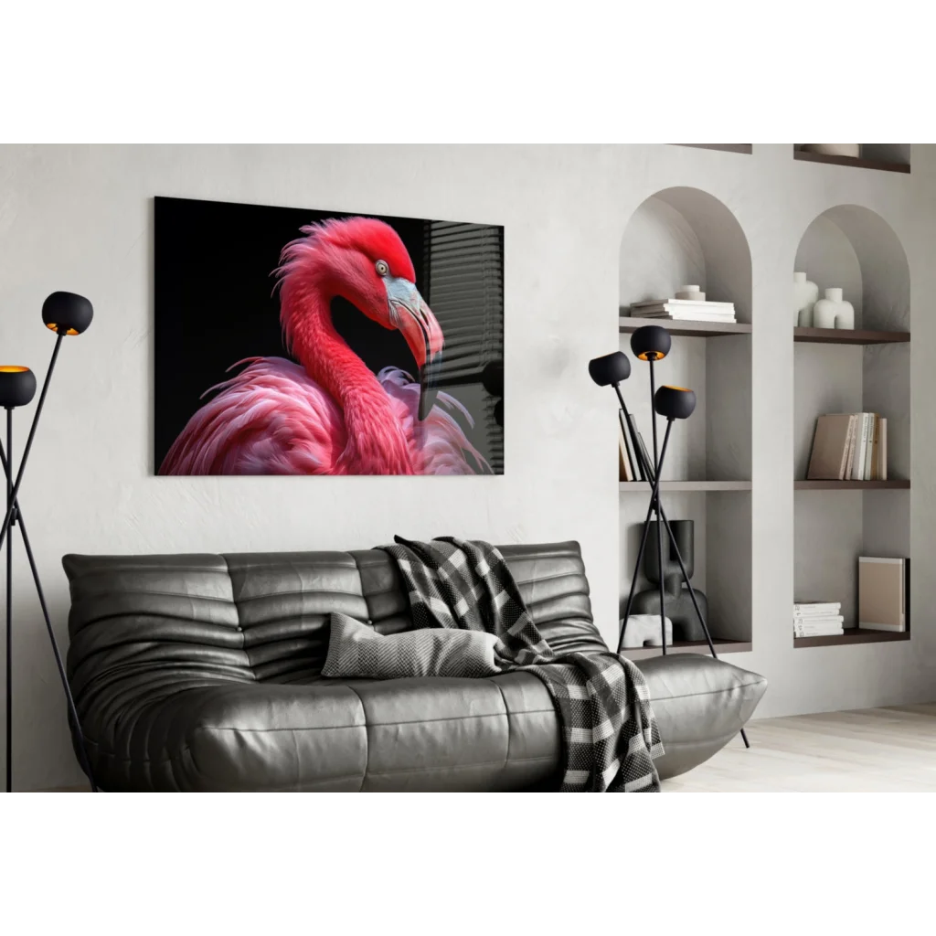 Stunning Pink Flamingo Glass Wall Art on Black Canvas | Contemporary Home Wall Art | vintageantiquesgifts.com