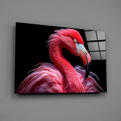 Stunning Pink Flamingo Glass Wall Art on Black Canvas | Glass Wall Art Print | vintageantiquesgifts.com
