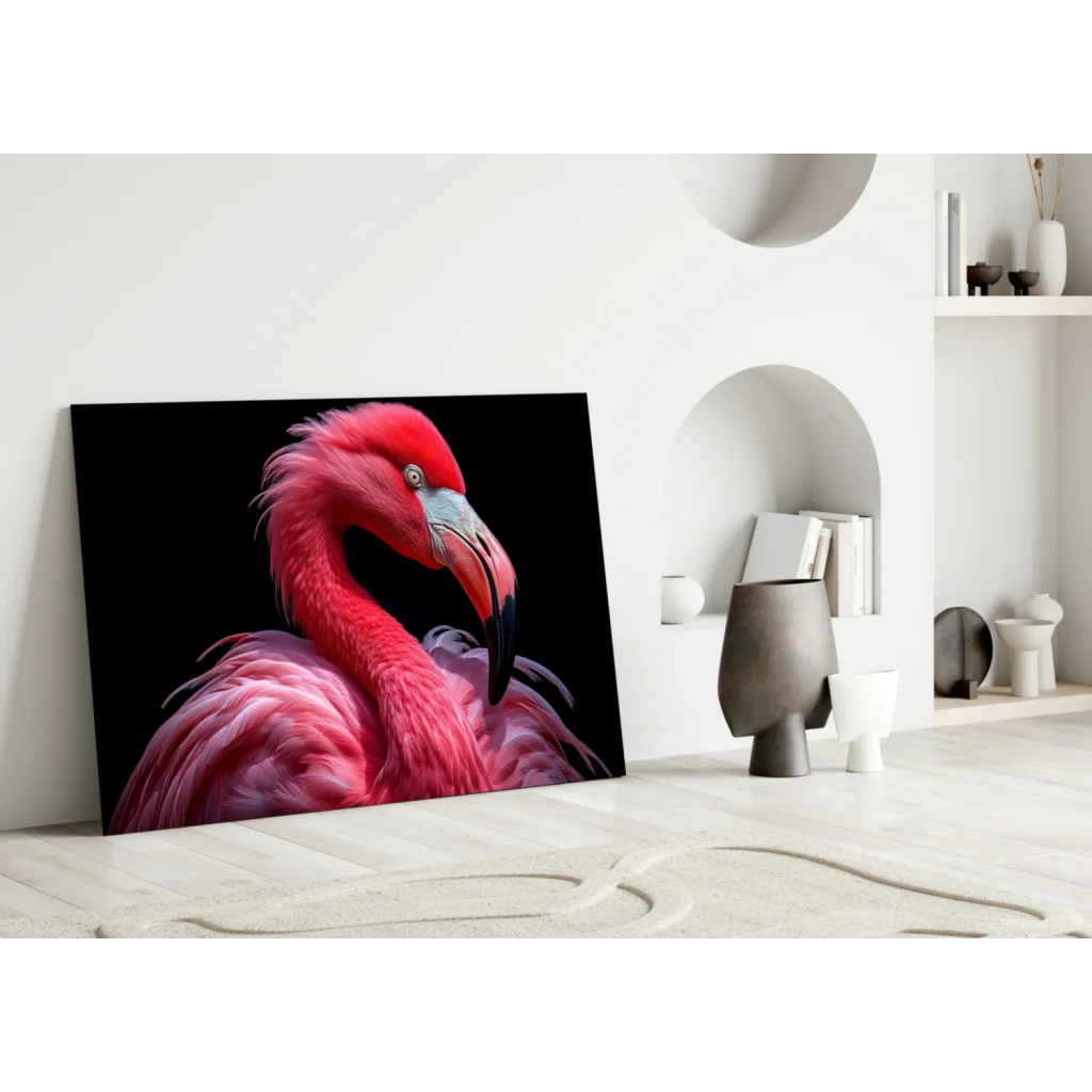 Stunning Pink Flamingo Glass Wall Art on Black Canvas | Modern Wall Art Decor | vintageantiquesgifts.com
