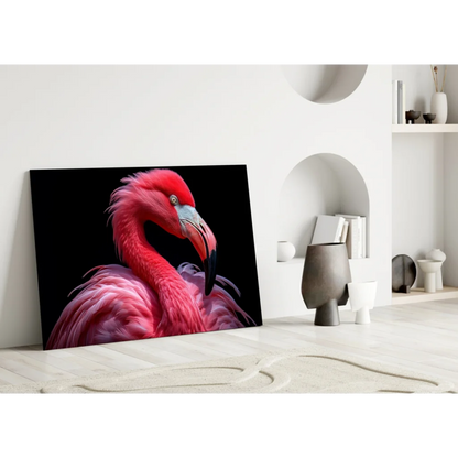 Stunning Pink Flamingo Glass Wall Art on Black Canvas | Modern Wall Art Decor | vintageantiquesgifts.com
