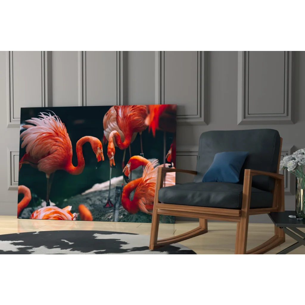 Vibrant pink flamingo canvas wall art print with detailed feathers