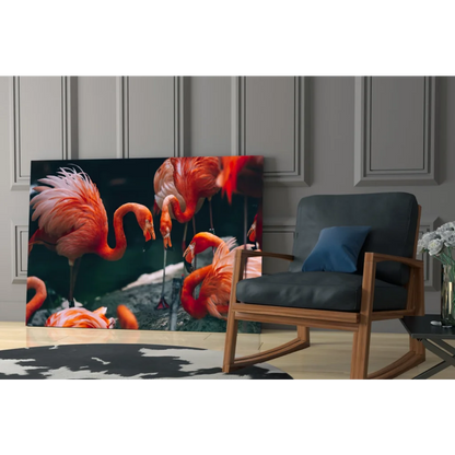 Vibrant pink flamingo canvas wall art print with detailed feathers