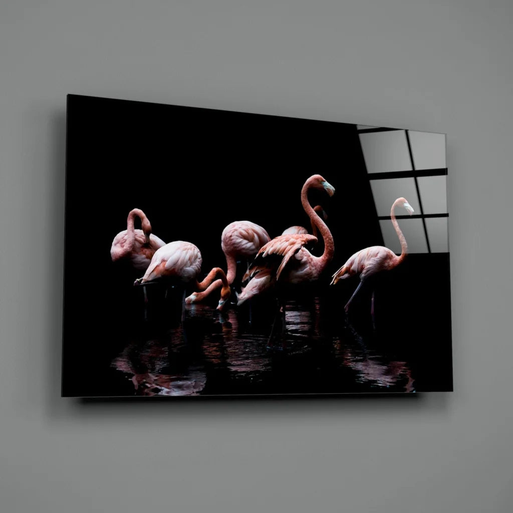 Sleek black-framed pink flamingos wall art canvas print