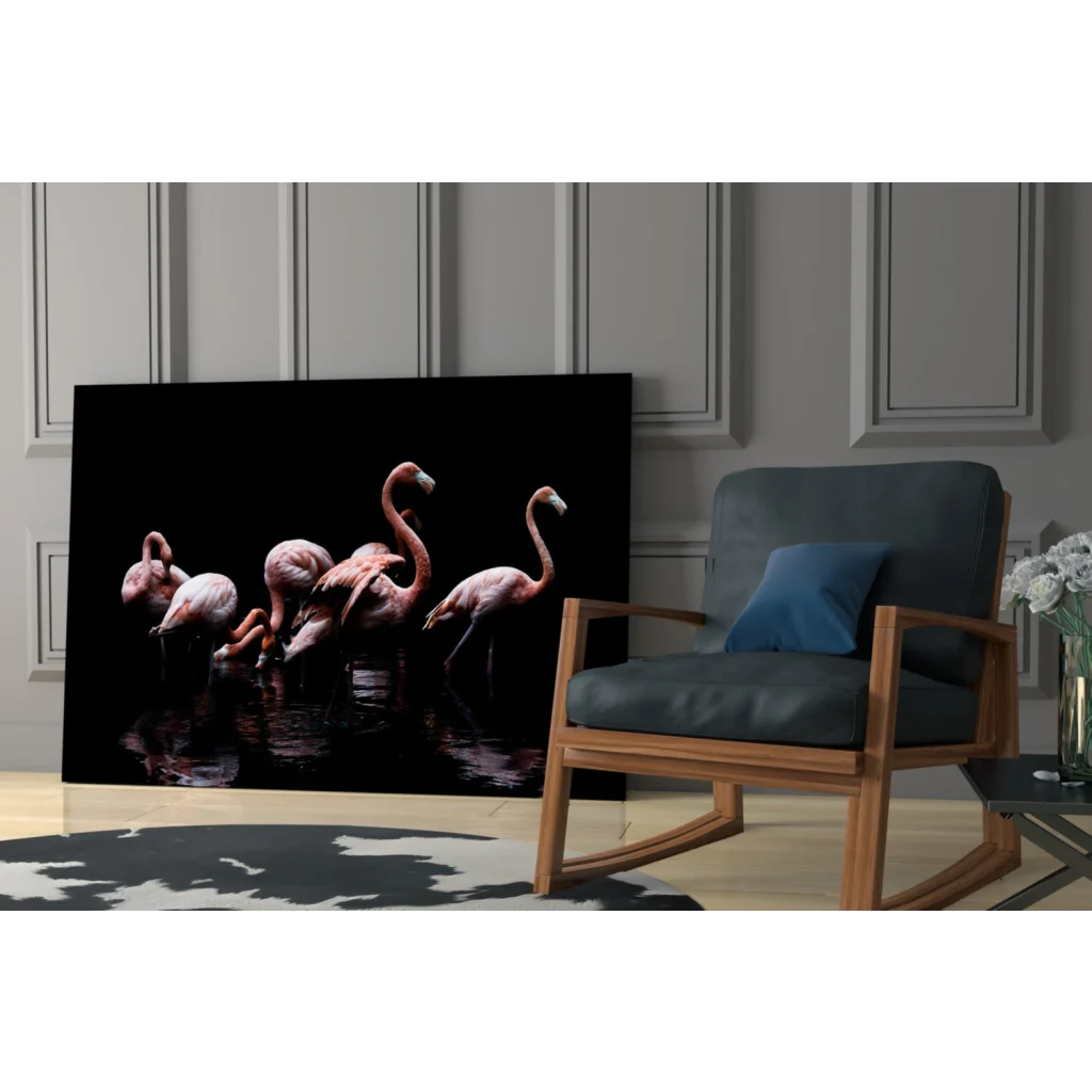 Pink flamingos canvas wall art black frame print