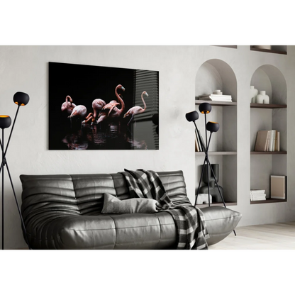 Pink flamingos wall art black frame canvas print