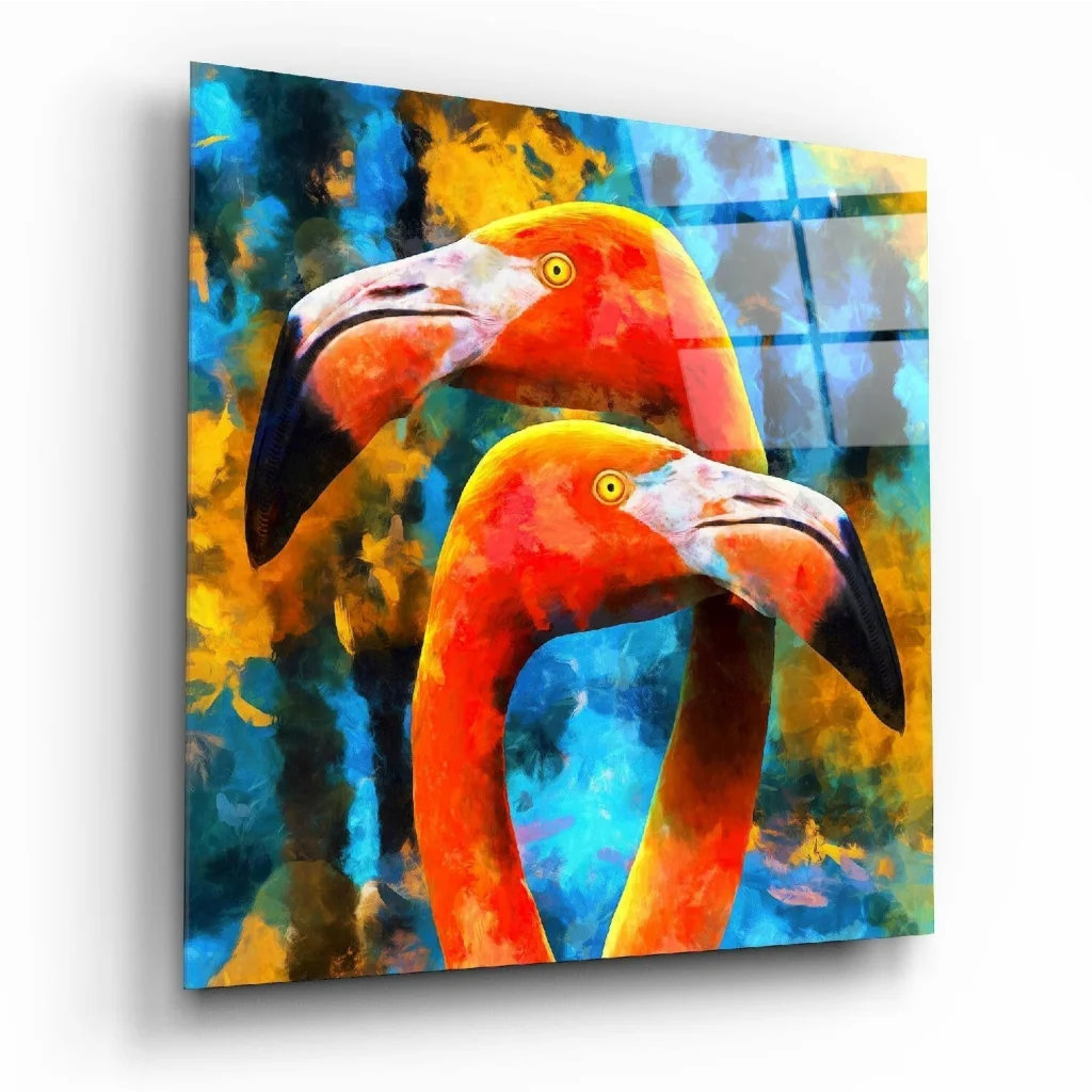 Flamingo Glass Wall Art with Bold Abstract Colors | Insigneart USA | vintageantiquesgifts.com